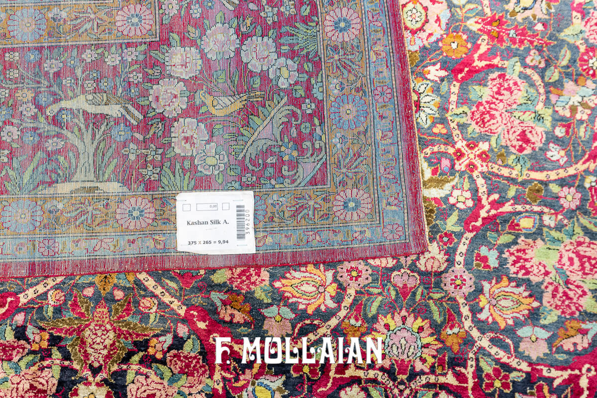 Large Antique Kashan Silk Rug n°:396200